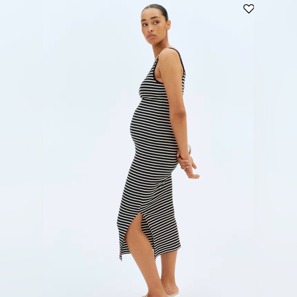 Mama Fine Knit Black and White Striped Maxi Dress